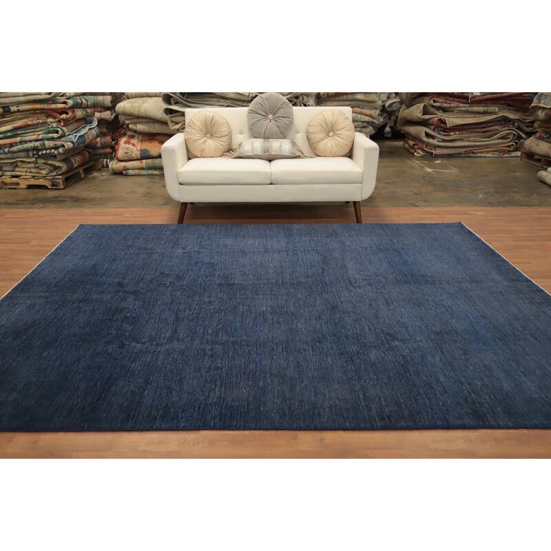 Hand Knotted Oriental 100% Wool Carpet Modern Solid Navy Blue & Blues Gabbeh Area Rug - 10' 0'' X 7' 11''