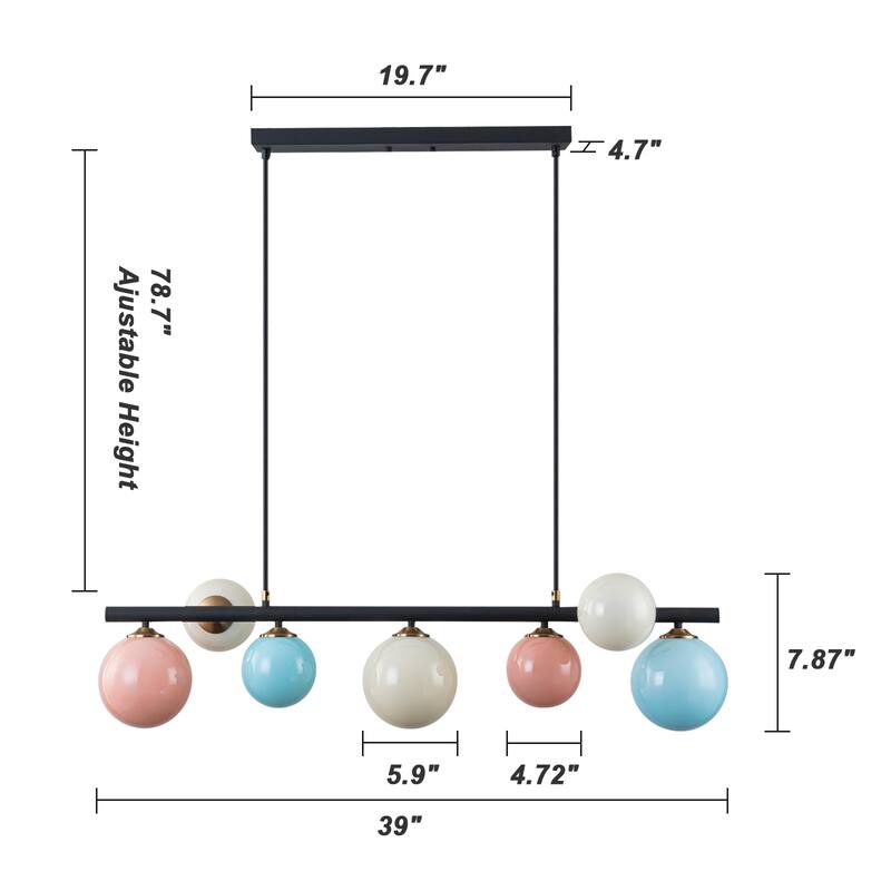Modern 5-Light Linear Globe Chandelier Kitchen Island Pendant Light - Black