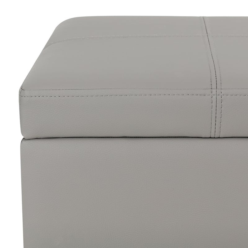 Adeco 17.5" Faux Leather Storage Ottoman with Wooden Legs