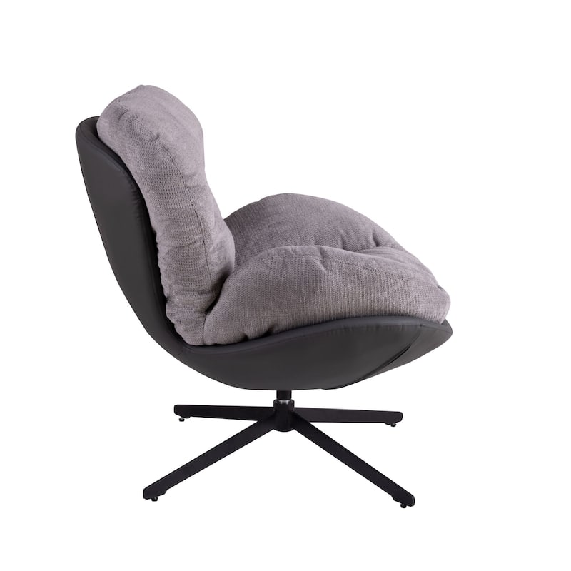 Black+Light Gray Modern 32.25" Chenille 360° Swivel Lounge Chair with Faux Leather Metal Base Frame