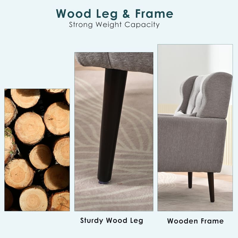 Grey Modern 24.21" Upholstered Button Tufted Arm Chair with Wood Legs for Living Room