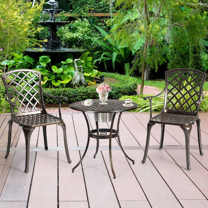Costway Outdoor Cast Aluminum Arm Dining Chairs Set of 2 Patio Bistro