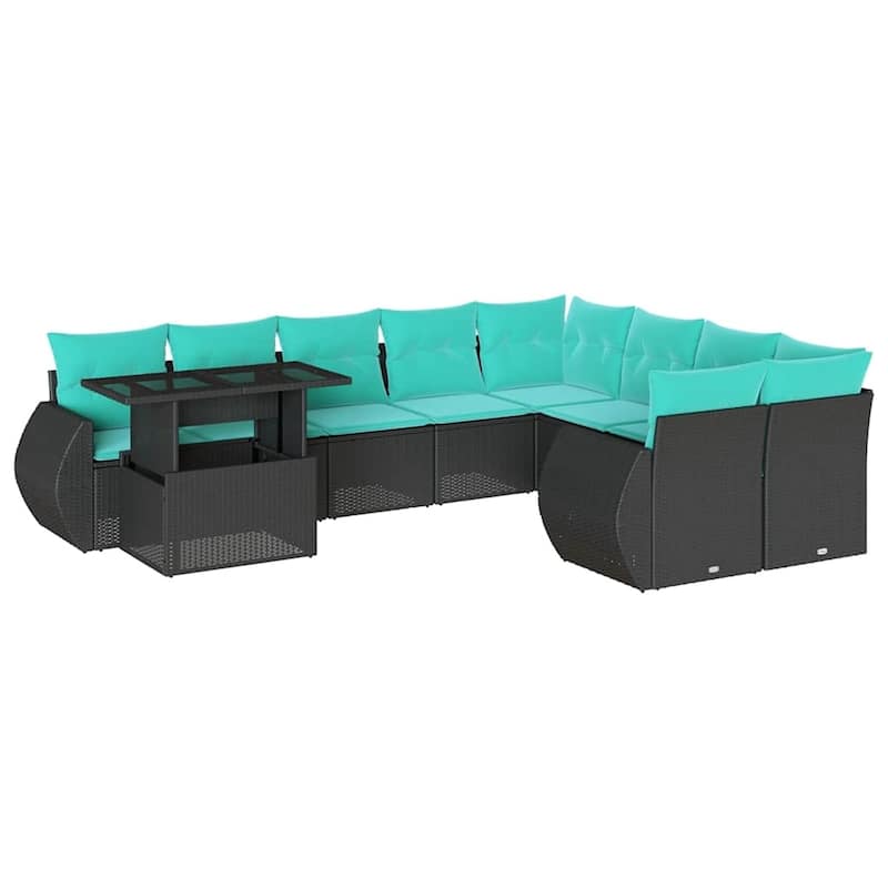 vidaXL Patio Sofa Set with Cushions and Table Outdoor 10 Piece Poly Rattan - 24.4 x 24.4 x 27.2