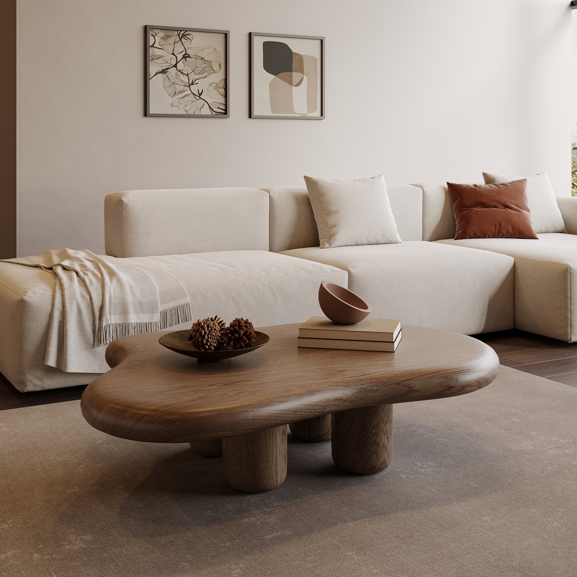 48.4" Modern Walnut Cloud Coffee Table for Living Room