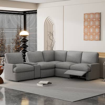 104'' Power Recliner Corner Sofa Home Theater Reclining Sofa Sectional Couches with Storage Box, Cup Holders, USB Ports
