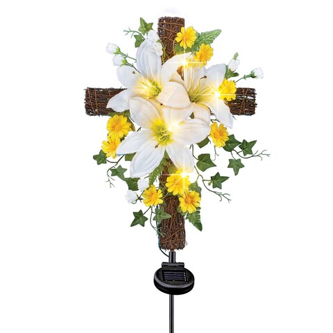 Solar Easter Lily Cross Spring Garden Stake - 15.25 x 36.12 x 4.5