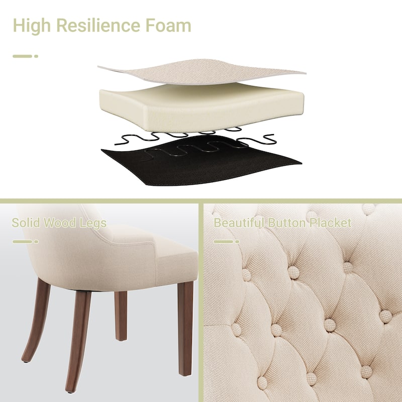 Wingback Upholstered Dining Chairs Set of 2, Fabric Side Dining Room Chairs with Tufted Button