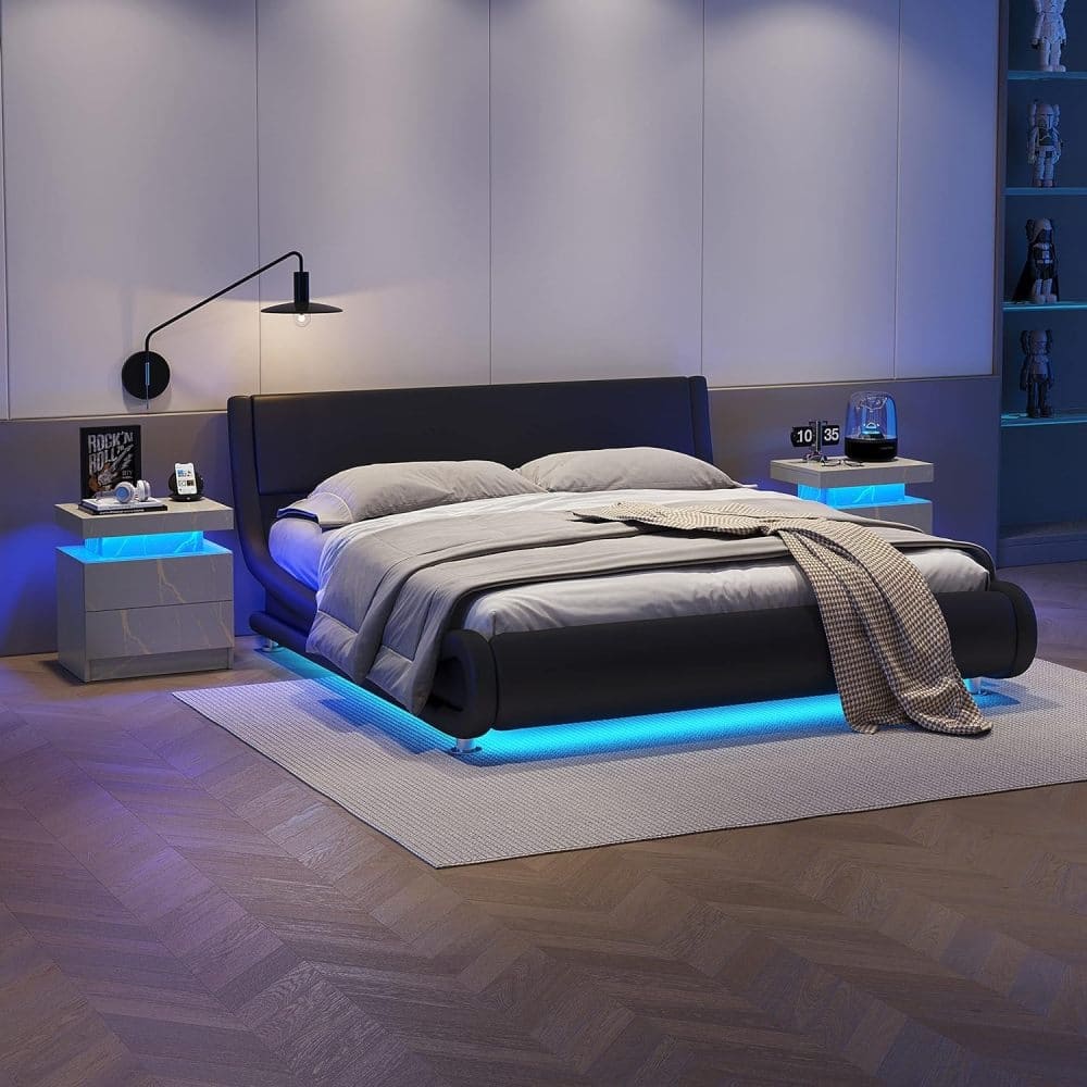 Nightstand LED Bedside Table Cabinet Lights with 2 Drawers