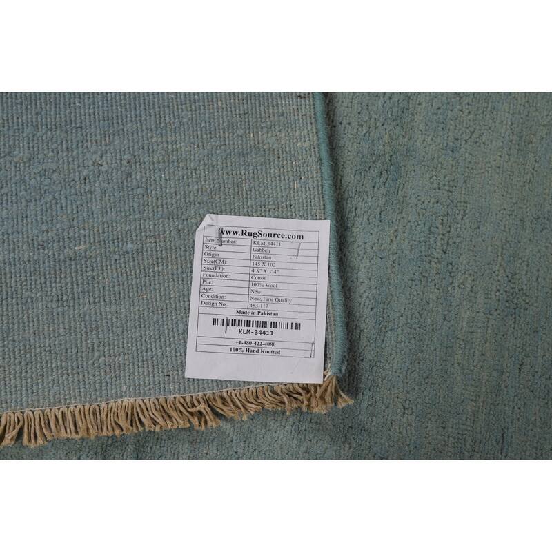Blue Modern Gabbeh Oriental Foyer Rug Solid Handmade Wool Carpet - 3'4"x 4'9"
