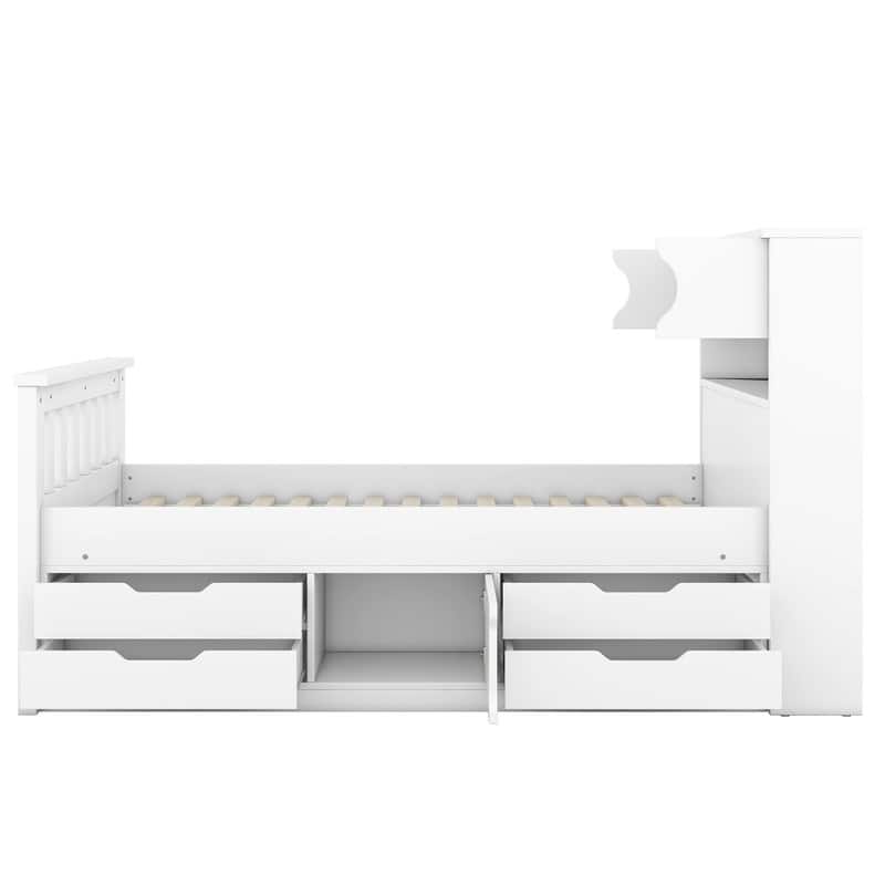 Twin Size Captain Platform Bed with Storage Bookcases and Shelves,4 Drawers