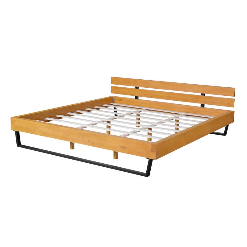 Pine Wood Bed Frame - Queen/King Size, Minimalist Design, Sturdy Construction, Easy to Assemble, Bedroom Furniture