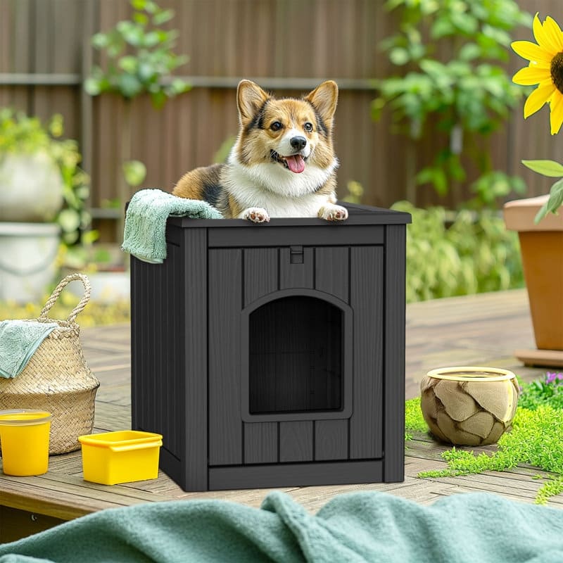 Outdoor Patio Storage Resin Lockable Deck Box - Pet House Black