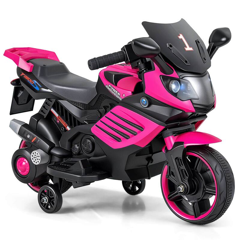 Costway 6V Kids Motorcycle with Music, Horn, Detachable Training - Pink