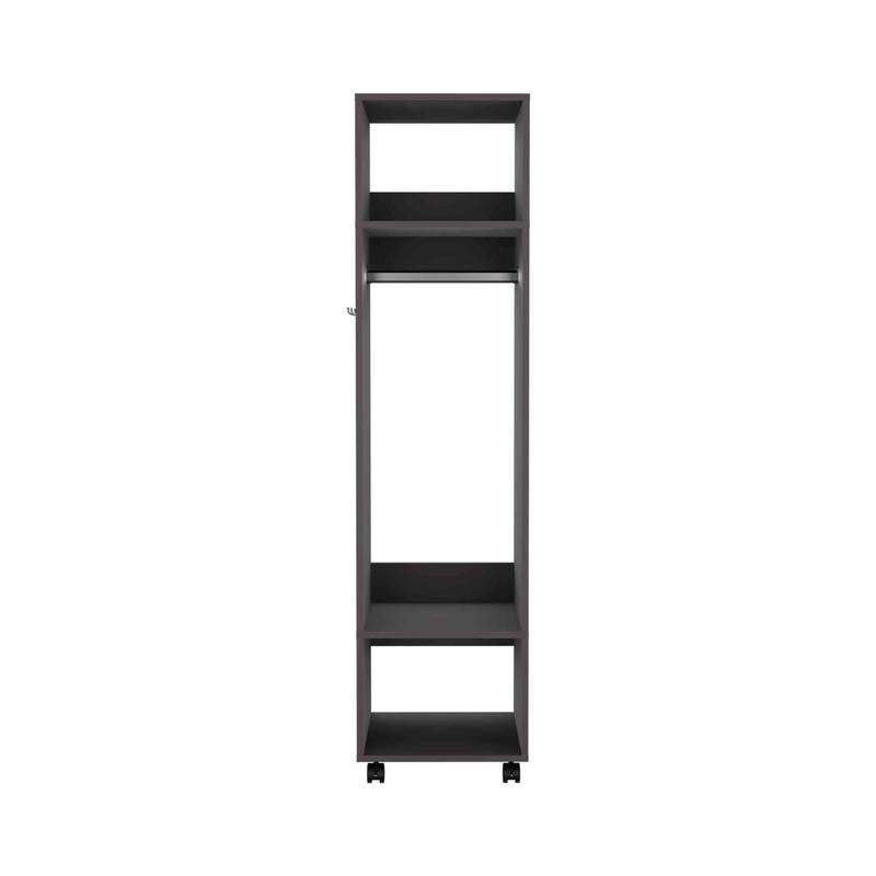 15.7" Modern Mirrored Armoire with Three Shelves, Casters and Hanging Rod