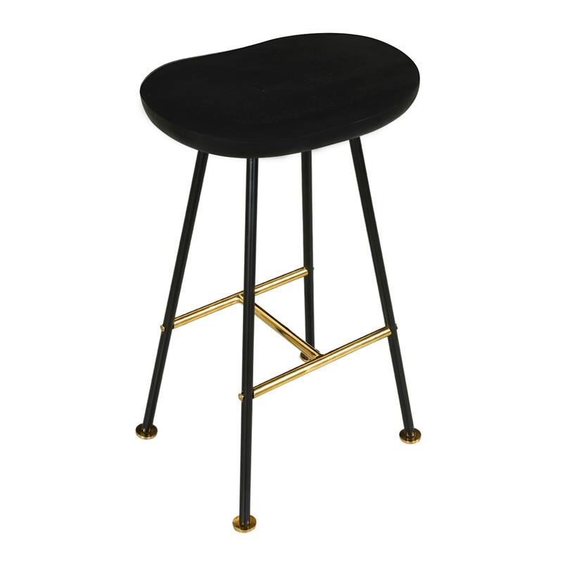Elira 24" Backless Counter Stool with Mango Wood Saddle Seat, Black Iron Legs, Gold Footrest