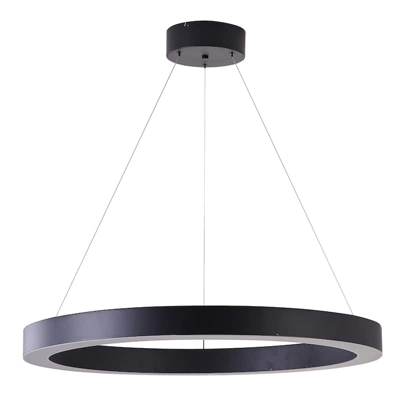 Matte Black Round LED Chandelier With A White Acrylic Diffuser