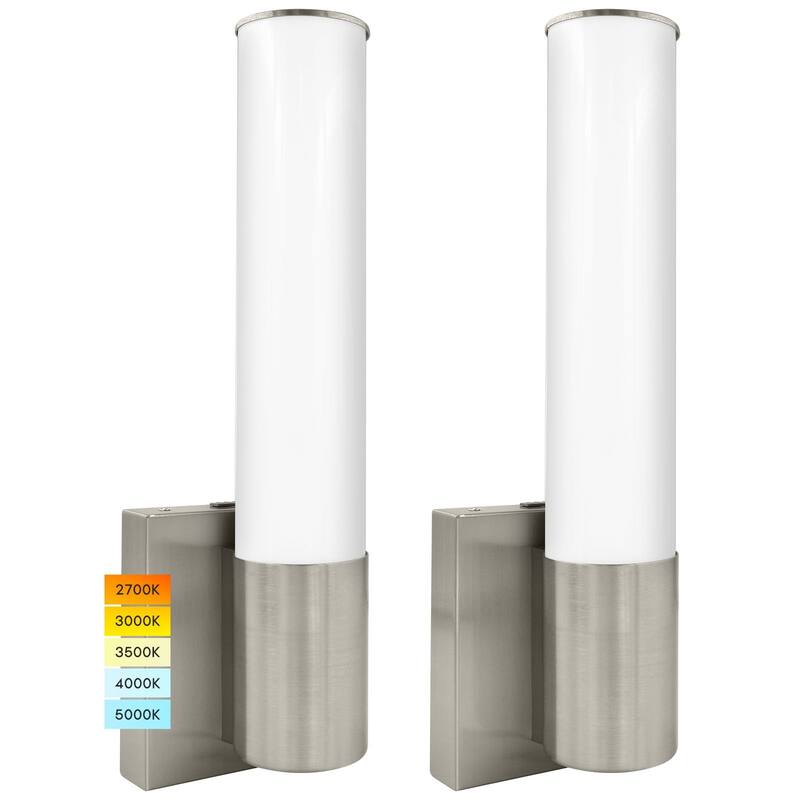Luxrite 14" Modern LED Wall Sconces Set of Two, Brushed Nickel, Bathroom Vanity Light Fixtures, 5 Color Options... - 2700/3000/3500/4000/5000