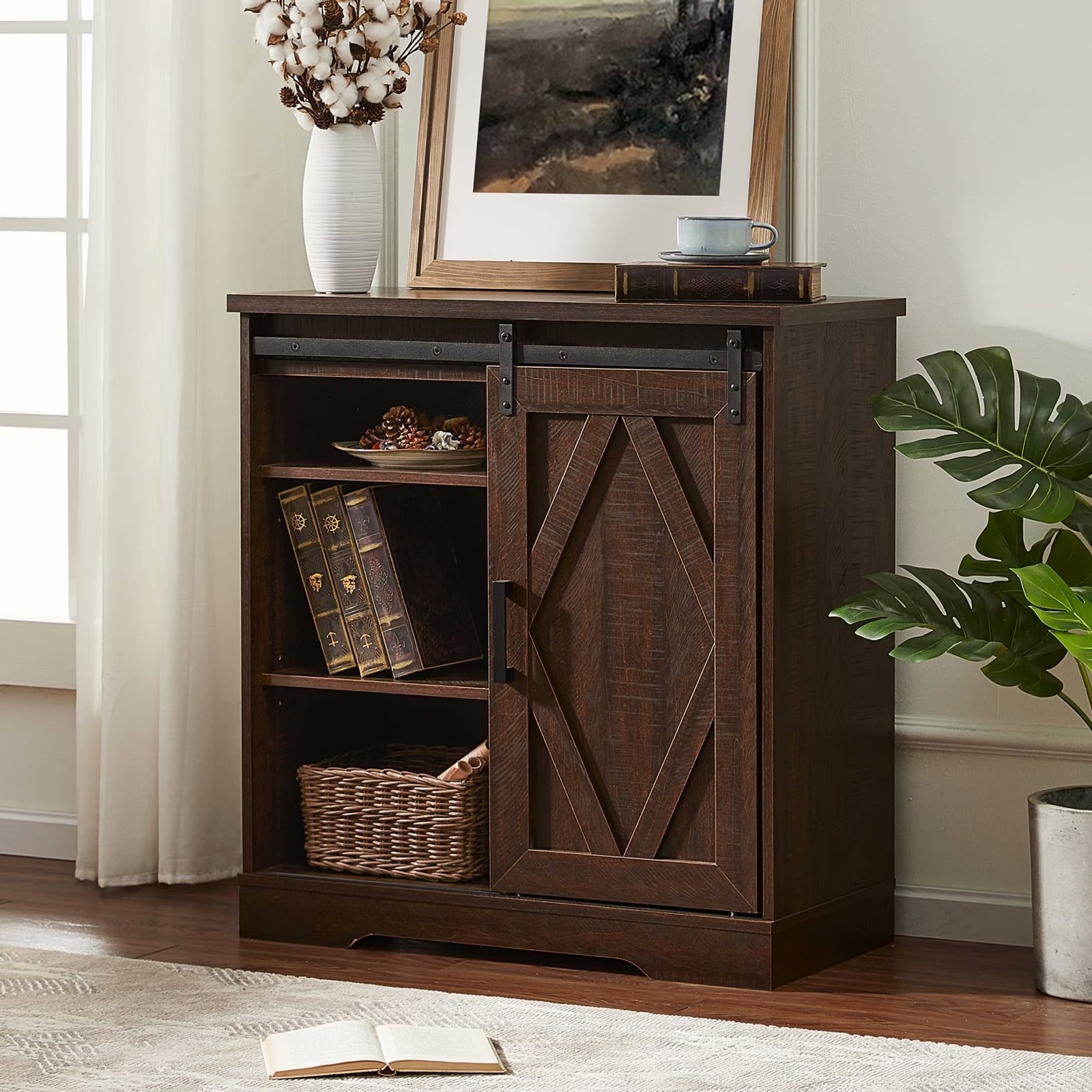 WAMPAT Home Storage Cabinet with Doors and Sliding Drawer Bathroom