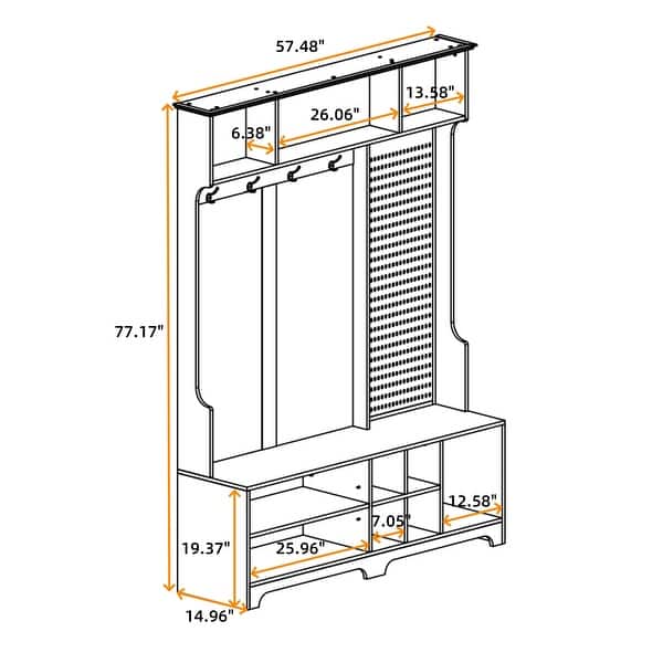Black MultiFunctional Entryway Hall Tree with Storage Shoe Bench, Coat