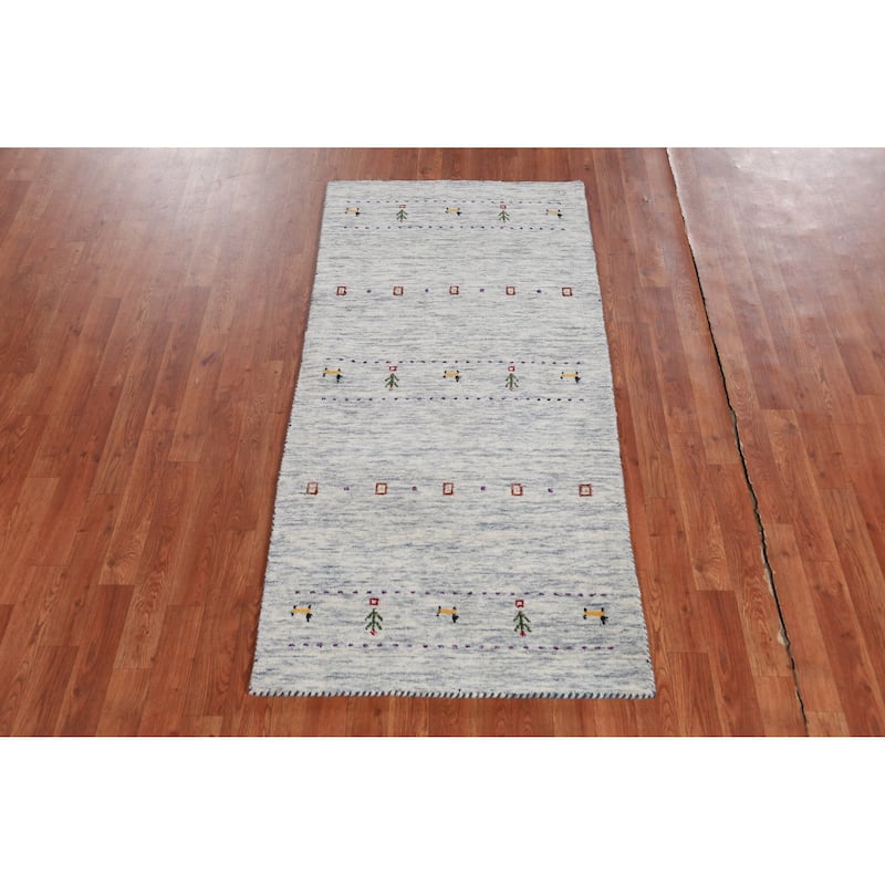 Hand Knotted Oriental 100% Wool Carpet Tribal Animal Pictorial Beige & Ivories Gabbeh Area Rug - 5' 9'' X 2' 9''