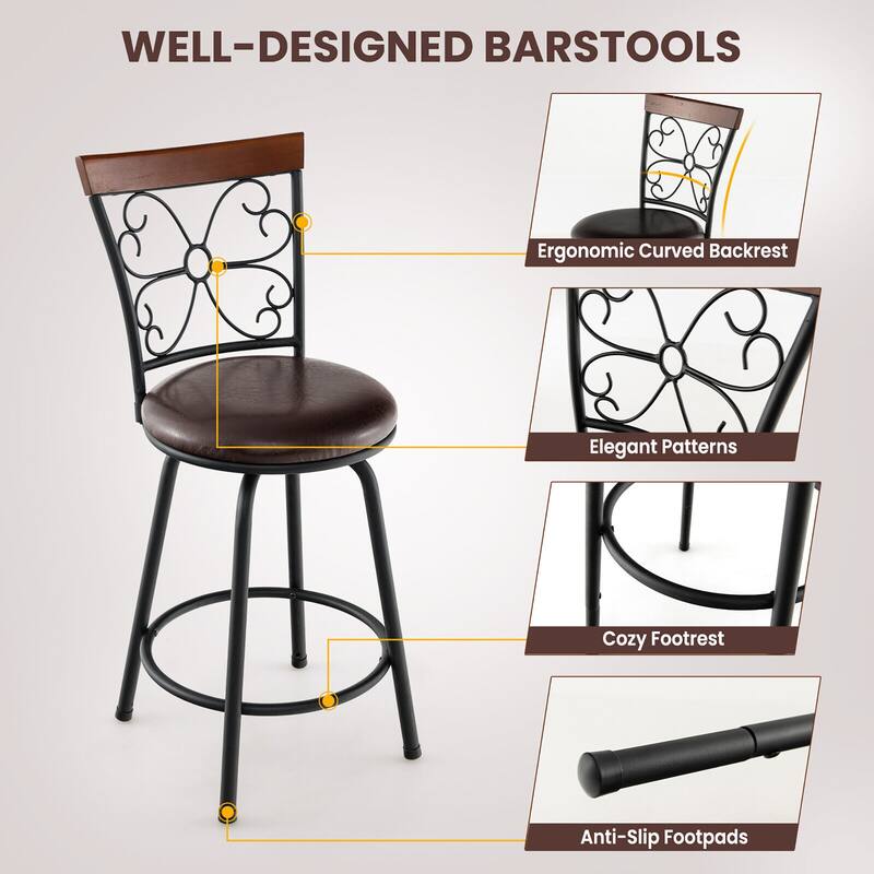 Gymax Set of 4 24/30 Inch Adjustable Swivel Barstools Metal Dining