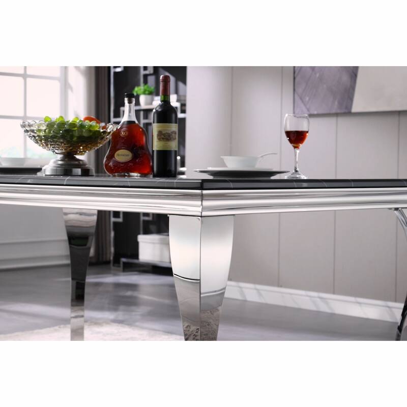 Modern Dining Room Table with Polished Stainless Steel Legs