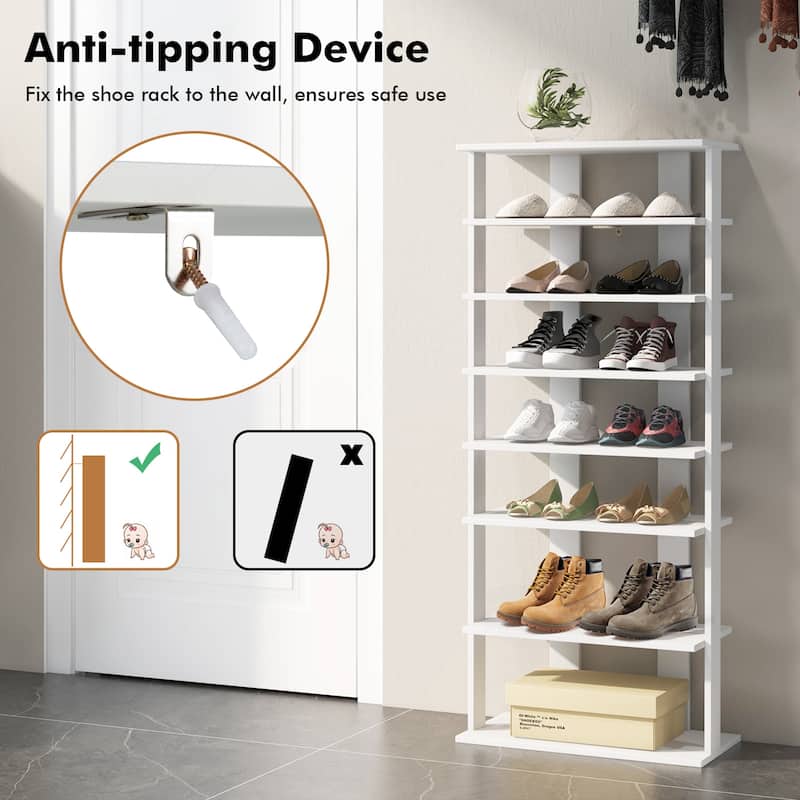 Costway Patented 7-Tier Double Rows Shoe Rack Vertical Wooden Shoe - See Details