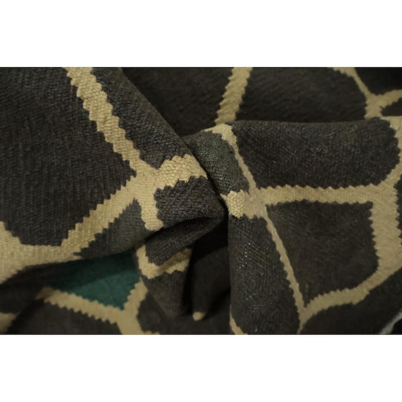 Hand Woven Oriental 100% Wool Carpet Southwestern Tribal Greys & Charcoal Kilim Area Rug - 12' 1'' X 8' 8''