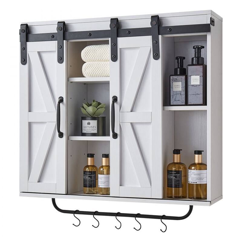 White Bathroom Wall Cabinet with Adjustable Shelves and Multi-Layer Storage for Small Space - 31” x 9” x 30”
