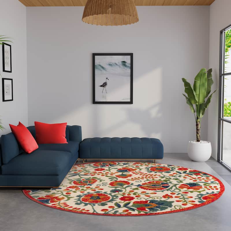 Nourison Alice Indoor/Outdoor Floral Area Rug - 7'10" x Round - Red/Multicolor