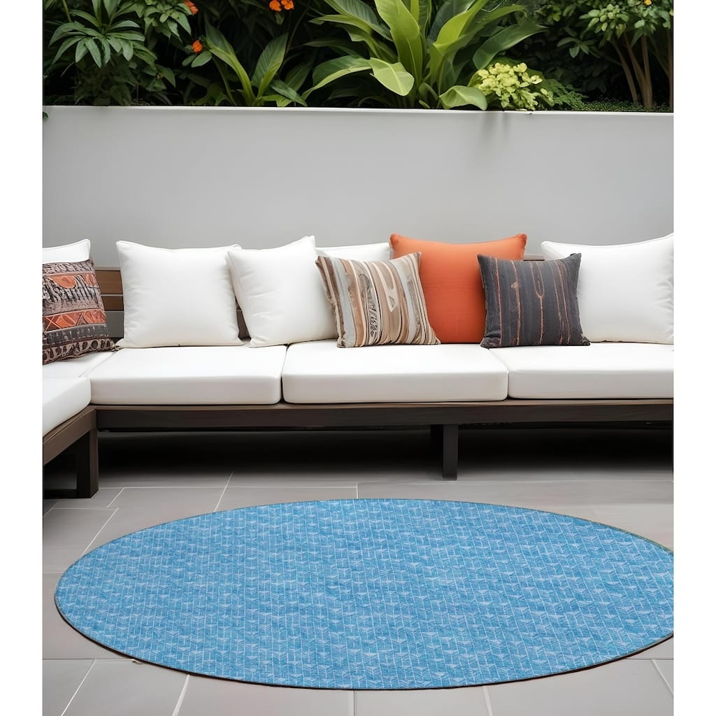 Alnato Stylish Geometric Weather Resistant Blended Style Round Outdoor Rug - 8' Round