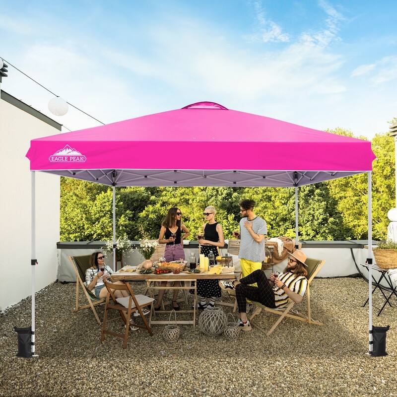EAGLE PEAK Pop Up Canopy Tent with Wheeled Carry Bag, 8 Stakes, 4 Ropes, 4 Weight Bags, Easy Set Up Tent Canopy, 12x12 ft - Pink