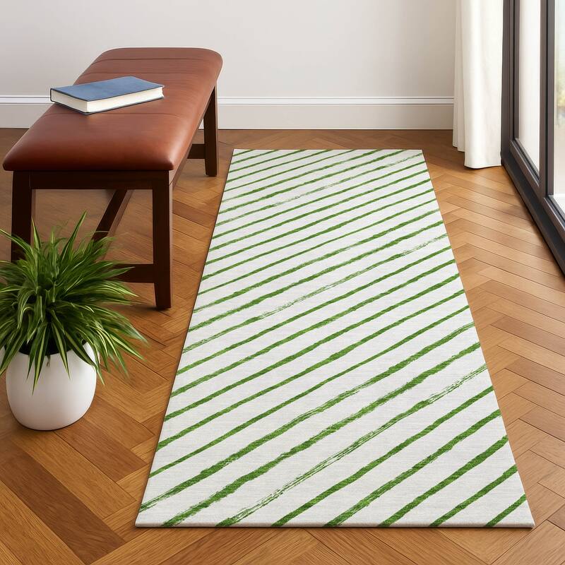Premium Washable Super Soft Angle Stripe Mayfield Rug - Green - 2'3" x 7'6"