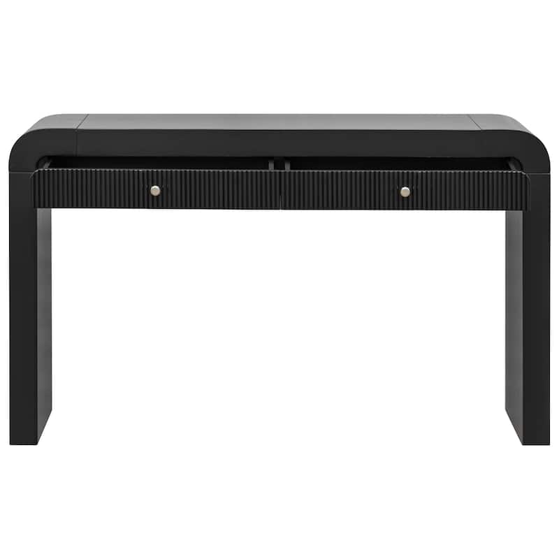 Rustic Console Table with Fluted Drawer Front, Entryway Table with Curved Corners & Thick Legs, Sturdy Sofa Table