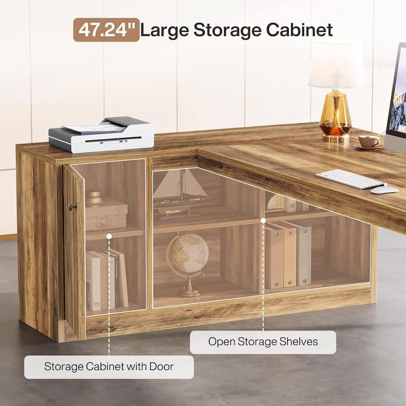 72.8 Inches L-Shaped Desk with Storage Shelves, Farmhouse Wood Computer Desk for Home Office, Rustic Brown