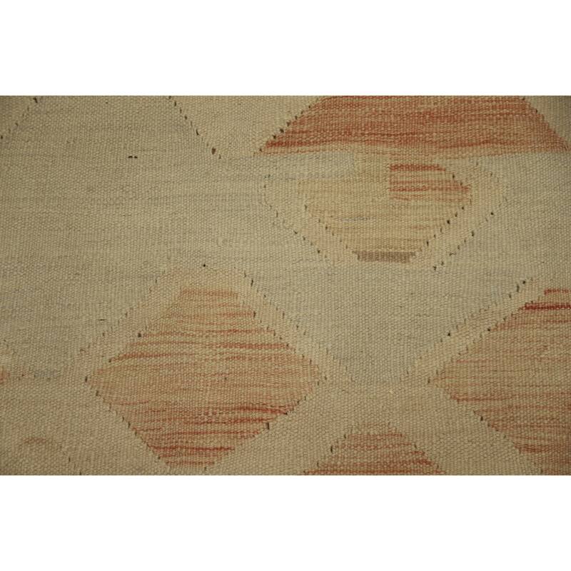 Hand Woven Oriental 100% Wool Carpet Southwestern Tribal Beige & Ivories Kilim Area Rug - 12' 9'' X 10' 0''
