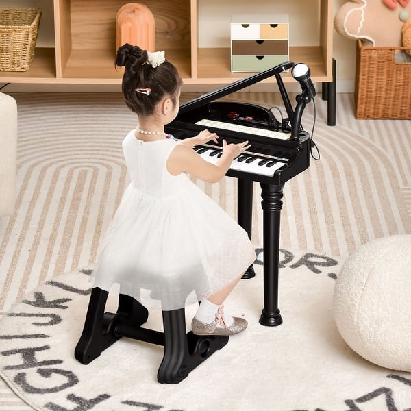 slide 2 of 9, 31 Keys Kids Piano Keyboard with Stool and Piano Lid - 14" x 12" x 21.5" Kids