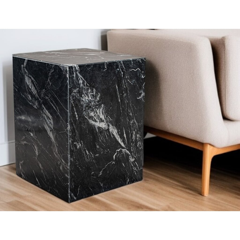 HomeRoots 20" Black Marble Square Block End Table - 15' X '20' X '15