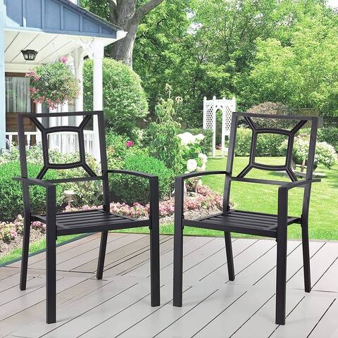 Erommy Outdoor Patio Dining Chairs, Arm Chairs with Heavy-Duty Metal Frame for Poolside, Backyard, Set of 2, Black
