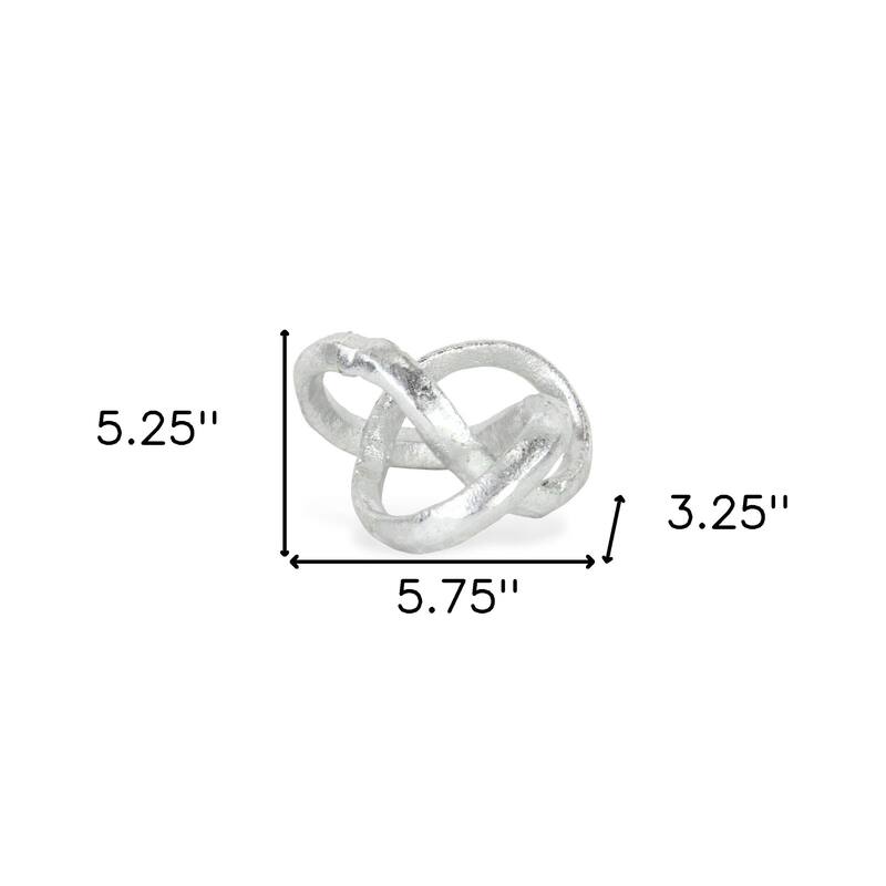 HomeRoots 6" Silver Cast Iron Modern Abstract Infinity Knot Tabletop Sculpture - 5.75' X '3.25' X '5.25