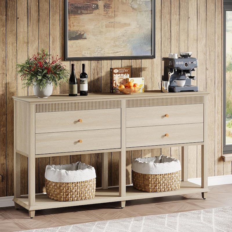 63 Inch Farmhouse Sideboard Buffet Cabinet with Storage and 2 Drawers - 63" W × 14.6" D × 33.5" H