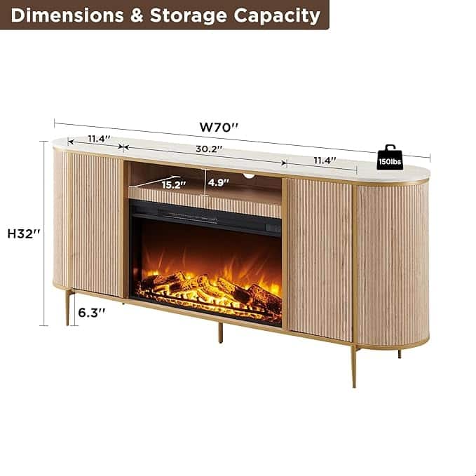 70" Modern Luxury Fireplace TV Stand, Entertainment Center, TV Console