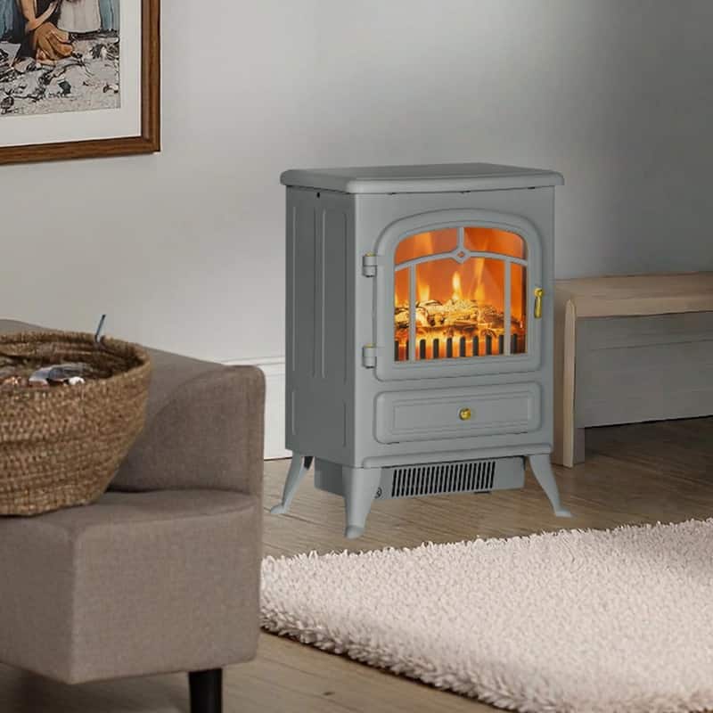 18"/22" Electric Fireplace Heater, Freestanding Stove with LED Flames, Overheating Protection, 750W/1500W, White/Red/Gray/Brown