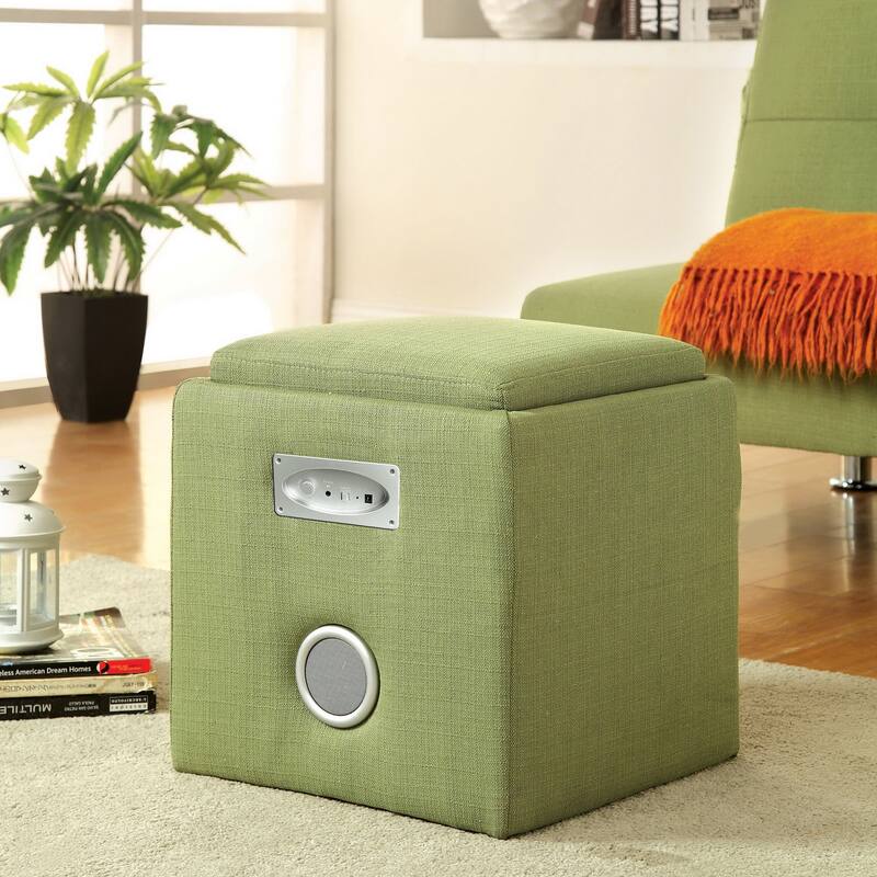 Cavelli Contemporary Fabric Built-in Speaker & Hidden Storage Ottoman by Furniture of America