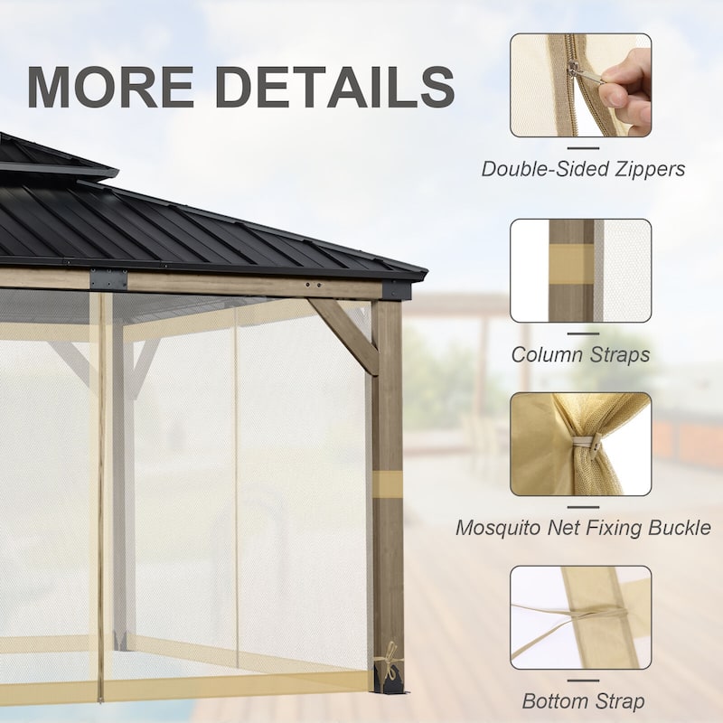 Aoodor Gazebo Universal Mosquito Netting Screen Replacement, 4-Panel Screen Walls with Double Zippers - (Mosquito Net Only)
