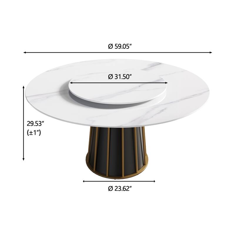Round Metal Pedestal Dining Table Round Sintered Stone Table with Lazy Susan