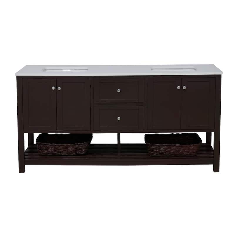 KitchenBathCollection Lakeshore 72" Double Bathroom Vanity with Engineered White Top