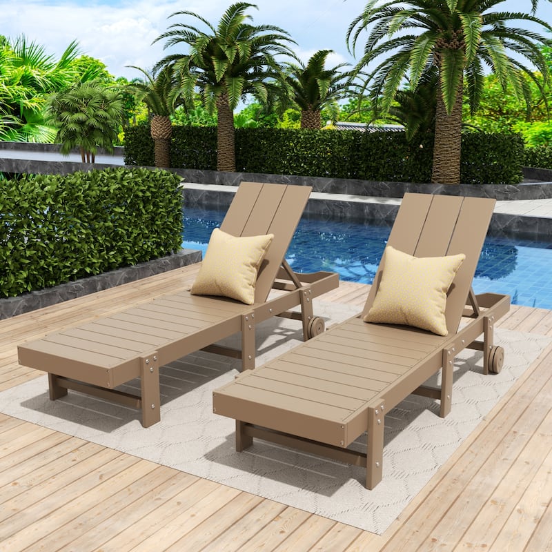 Shoreside Modern Poly Eco-Friendly All Weather Reclining Chaise Lounge With Wheels (Set Of 2)