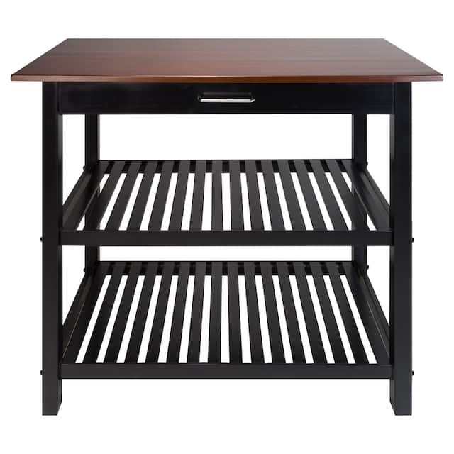 2-shelf Natural Solid Wood Top Kitchen Island