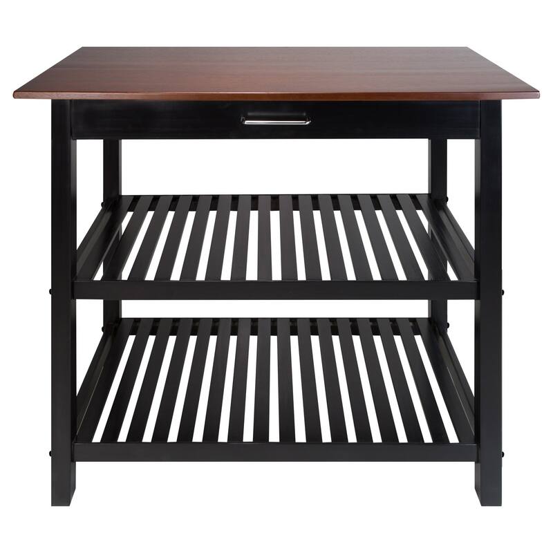 2-shelf Natural Solid Wood Top Kitchen Island - N/A